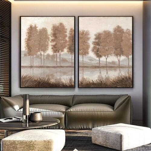 Abstract Canvas Painting Misty trees Landscape Modern Pictures Art Wall Art Prints Home Decor For Living Room Gallery