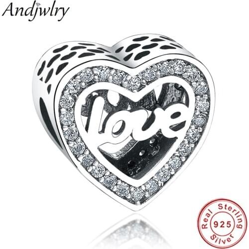 Authentic 925 Sliver Love Hearts With CZ Charms Fit Original Pandora Charms Bracelet 925 Silver DIY Jewelry Women Berloque Gift
