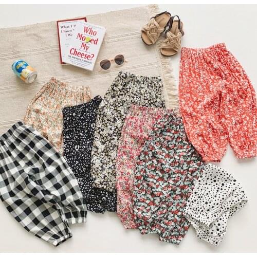 2-8T New Girls Flower Print Pant Toddler Kid Baby Clothes Summer Thin Casual Loose Floral Sweet Stretch Cotton Trousers WTP28