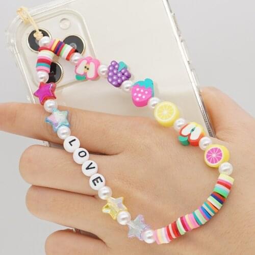 2021 New Chain For Phone Charm Star Beaded Chains Telephone Straps Jewelry Fruit Colorful Heishi Beads Mobile Lanyard