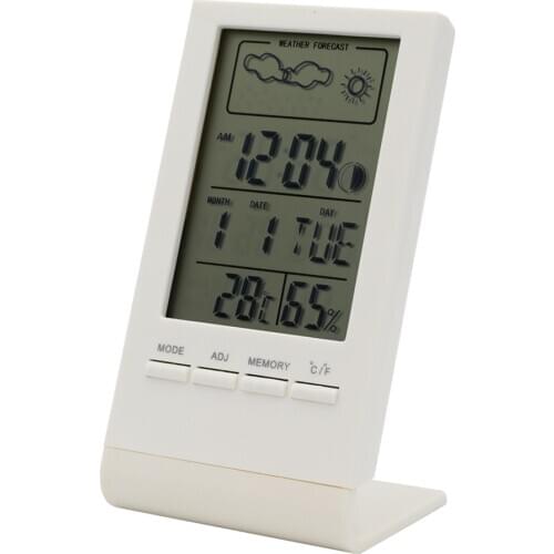 Mini Digital Thermometer Indoor Hygrometer Gauge Clock Weather Forecast Room Temperature Humidity Meter