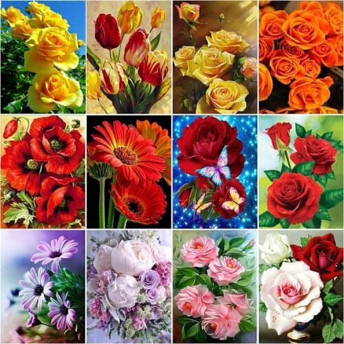 FIYO Full Square/Round Drill 5D DIY Diamond Painting "Flower Scene" Rose Embroidery Cross Stitch Home Decor Handmade Mosaic Gift