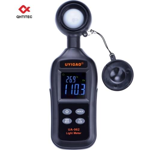 QHTITEC Light Meter Digital Illuminance Meter Handheld Ambient Temperature Luxmeter Measurer Range 200000 Lux with LCD Screen