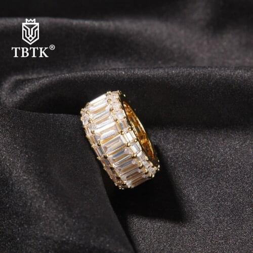 TBTK 11mm Hiphop Ring Paved Baguette CZ 3 Rows Bling Iced Out Zircon Crystal Luxury Ring Punk Style Jewelry