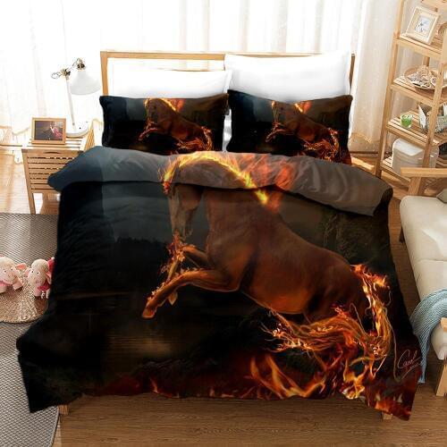 Bedding Set 3D Fire Horse Animal Duvet Cover Set Comforter Bedding for Adults Twin Full Queen King Home Tixtles Pillowcase