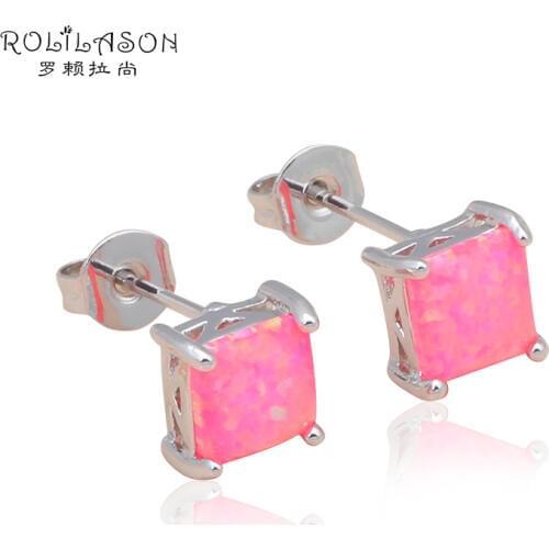 Red fire opal Silver Stamped Stud Earrings Fashion Jewelry for women Trendy Brinco Fashion Jewelry OE526