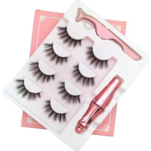 4 Pairs magnetic eyelashes natural with 3D handmade magnetic lashes Tweezer Set Mink eye lashes faux cils magnetiqu