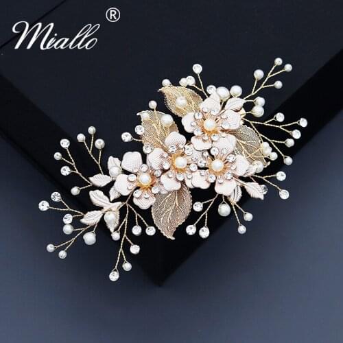 Miallo Flower Bridal Wedding Hair Jewelry Rhinestone Gold Color Hair Clips for Women Accessories Hair Pins Bride Headpiece Gifts