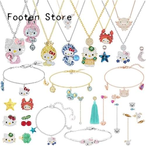 SWA Fashion Jewelry Charming Cute Cat DIY Shiny Crystal Pendant Necklace Earrings Bracelets Birthday Romantic Gift For Female