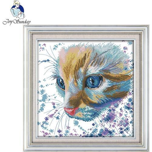 Joy Sunday Watercolor cat Pattern Counted Cross Stitch 11CT 14CT Cross Stitch Set Chinese Cross-stitch Kit Embroidery Needlework