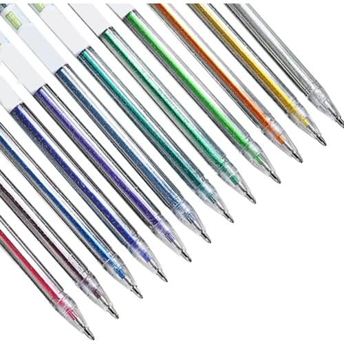 12 Colors Glitter Gel Pen Set Children Drawing Color Highlighter For Coloring Books Craft Doodling Painting EM88