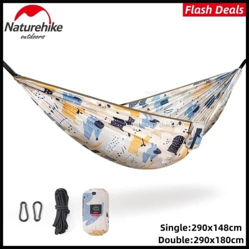 Naturehike New Anti-rollover Load-bearing 200KG Printed Parent-child Outdoor Widening 240T Swing Camping Hammock Ultralight