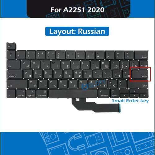 New Russian Layout A2251 Keyboard for Macbook Pro Retina 13" Early 2020 Small Enter key Keyboard EMC 3348
