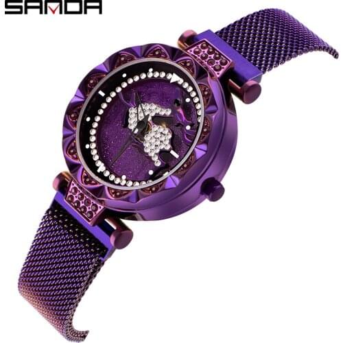 2020 New Fashion Sanda Top Brand One Deer Has You Qatch Female Simple Steel & Leather Belt Watch Milan Mesh Womens