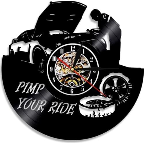 Pimp Your Ride Glow Wall Clock Vinyl Record Machine Wall Clock Black Hanging Clocks Modern Wall Decor For Car Service