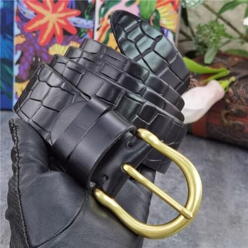 Luxury Belt Super Thick Genuine Leather Carving Mens Belt Ceinture Leather Belt Men Brass Belt Buckle Wide Belt Male MBT0604