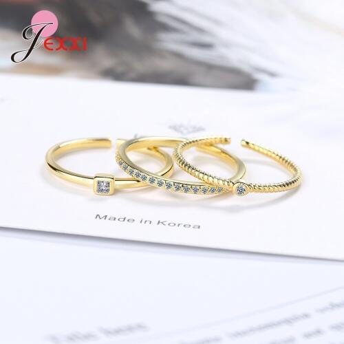Romantic Engagement Popular Rhinestone Adjustable Finger Rings For Women Girls Opening Ring Birthday Jewelry Gift 3pcs/lot
