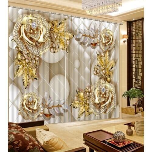 Curtains For Window Luxury jewelry flowers thick Shading 3D Curtain Parlour Room bedroom Blackout Curtains 3D