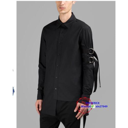 S-5xl Men Spring And Summer Personalized Asymmetrical Sweep Shirt Punk Metal Buckle Strap Shirt Bandeaus Shirt Singer Costumes