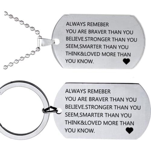 Family Inspirational Dog Tag Pendant Necklace For Women Men Stainless Steel Always Remember You Are Brave Father Son Gift