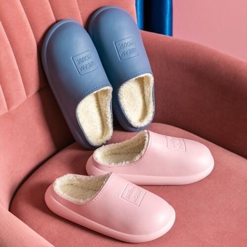 2021 New Eva Waterproof Fluzzy Warm Slippers for Women Anti Slip Home Slippers Candy Color Couple Slides Comfy Soft Slippers