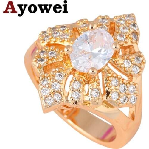 Super design Gold color White Crystal Health Jewelry Nickel & Lead Free Zirconia Golden Ring USA Size #7.75 #7 #6 KR243