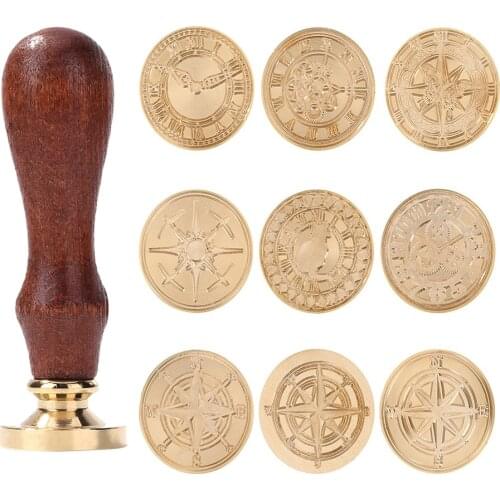 Wax Seal Stamp Head Retro Antique Sealing Head Time Pattern Series Scrapbooking Stamps Replaceable Head without Handle