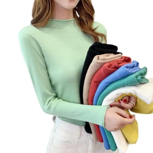 Autumn And Winter Sweater Womens New Korean Large Loose Long Sleeve Semi Turtleneck Fashion Slim Lady Solid Sweater Top