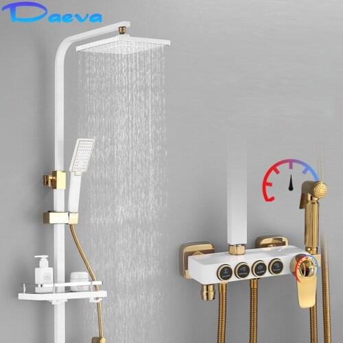 Thermostatic Bath Shower Mixer Set Bathroom Shower Set Rainfall Shower Quality Brass Bathtub Faucets Head White Shower System