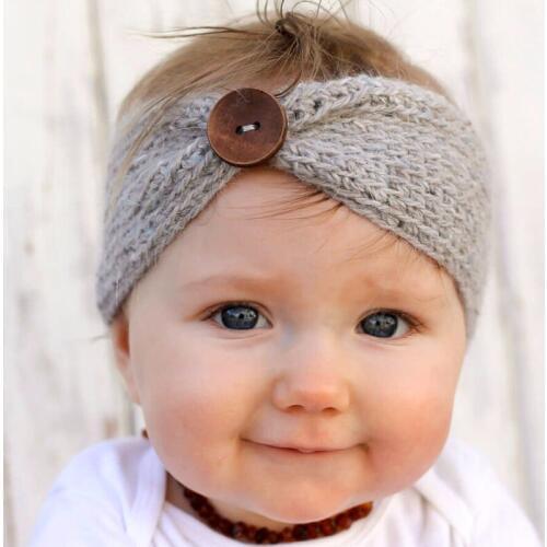 Newborn Turban Ear Winter Warm Button Headband Crochet Knitted Headwear Kids Hairband Headwrap Hair Band Accessories