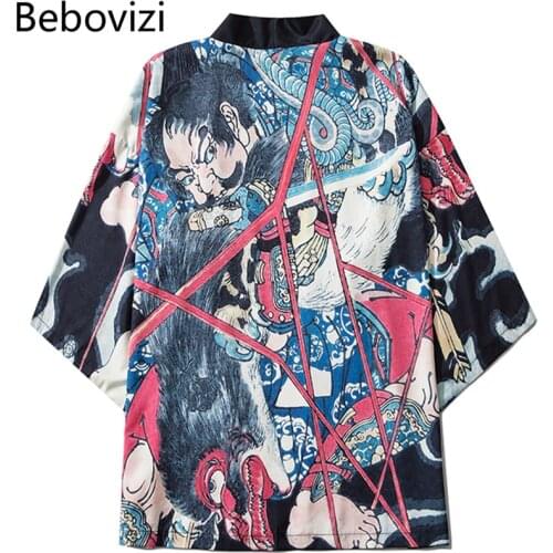 Streetwear Samurai Cosplay Yukata Haori Fashion Ukiyoe Anime Print Japanese Kimono Cardigan Summer Women Clothing Jacket Shirt