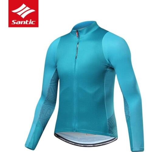 Santic Autumn Cycling Jersey for Men Breathable Waterproof Pockets Layer Tight Compressed Downhill Bike Sweat Shirts MTB Jersey