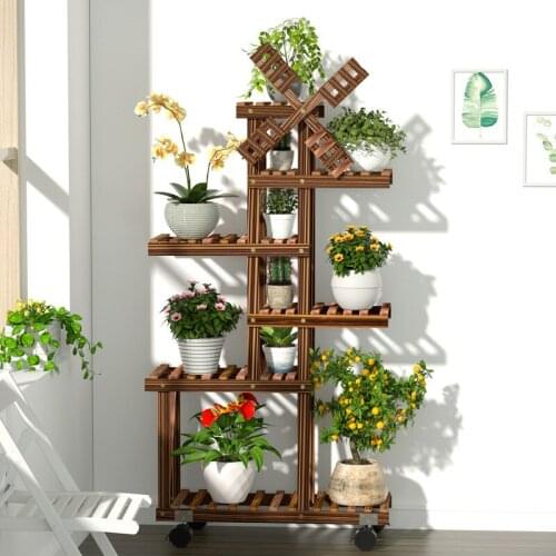 Vintage Wood Plant Stand Balcony Flower Pot Ladder Shelf Outdoor Garden Stand Planter Indoor Plants Pots Home Storage Rack Decor