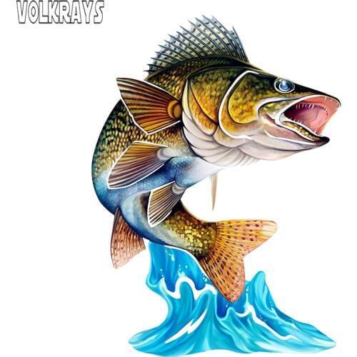 Volkrays 3D Fish Wall Art Stationery Sticker Cool Jumping Northern Pike Walleye Decal for Car Bike Motorcycle Room,15cm*11cm