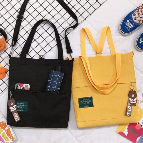 Women Canvas Tote Ladies Casual Shoulder Bag Foldable Shopping Bags Beach Bag Cotton Cloth Female Handbag With Panda Pendant