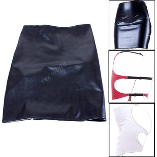 Womens Open Butt Mini Skirt PU Leather Bondage Spanking Skirt Halter Hollow Wrap Skirt Fetish Adult Game Erotic Costume