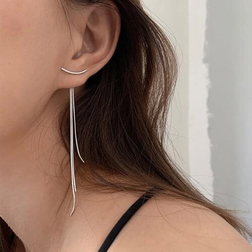 2021 Korean Fashion Jewelry Trend 925 Silver Long Tassel Long Tassel Smile Earrings Brincos Bijoux Femme Stud Earrings For Women