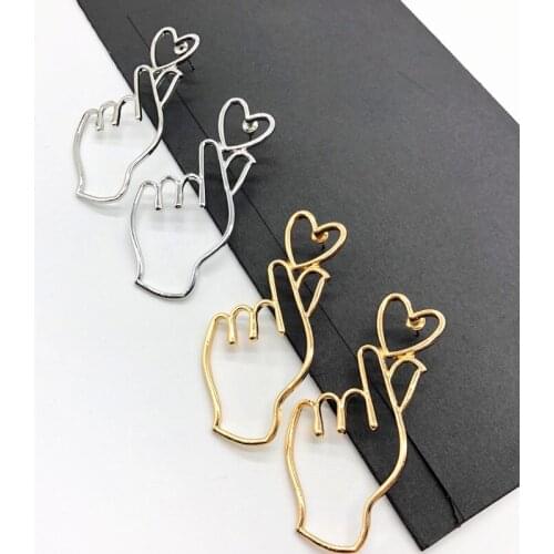 Gold Silver Color Hollow Alloy Hand Earrings For Lady I LOVE YOU Gestures Long Dangle Earrings Geometric Jewelery