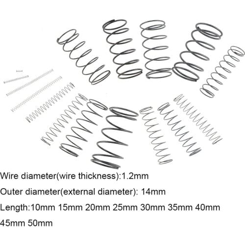 10PCS 1.2*14*10-50mm Spring Steel Small Compression Release Mechanical Return Spring Pressure Spring OD 14mm 1.2x14x10-50mm