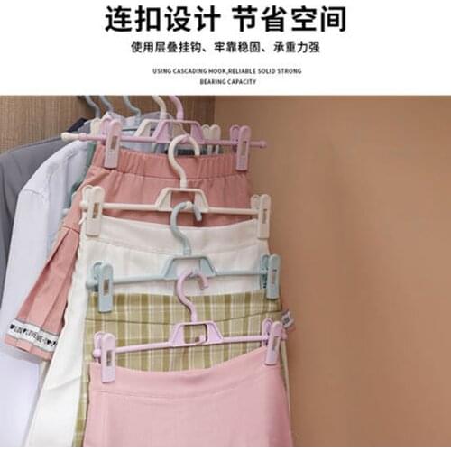 10pcs/lot Pants Hangers Heavy Duty Skirt Slack Plastic Trousers Hanger with Adjustable Clips Multifunction Stakable Hanging Rack