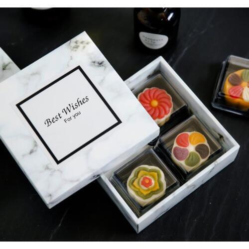 100pcs/lot Modern Marbling Art Pattern Snow Niang Egg-Yolk Puff Gift Paper Box Cover Moon Cake Boxes Free Shipping