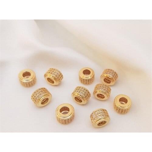 14K Gold Filled Micro-set zircon road pass pendant wheel bead cylinder bead handmade diy jewelry accessories