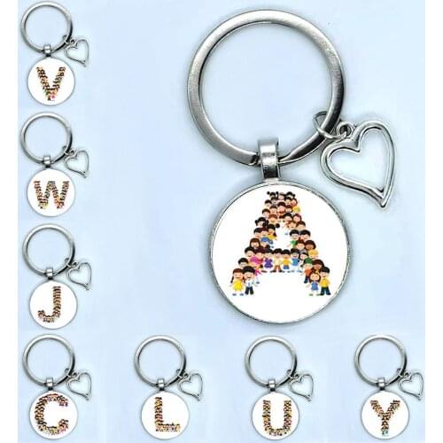 2021 New Personality Cute Cartoon Kids A-Z Letter Love Keychain Fashion Key Ring Glass Cabochon Fashion Jewelry High Quality Car