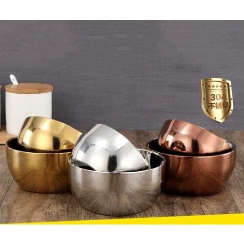 304 thick stainless steel double insulation bowl child anti-fall bowl baby adult bright color anti-scalding bowl gift