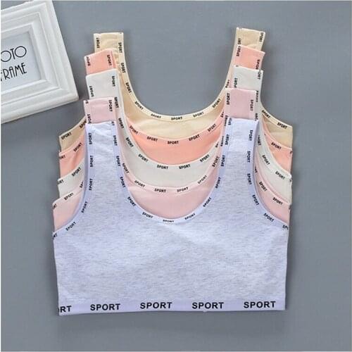 5Pc/Lot Girl Vest Cotton Spandex Big Girls Sport 7-14 Years Adolescente Kids Underwear Letter Racerback Training Teen Bra