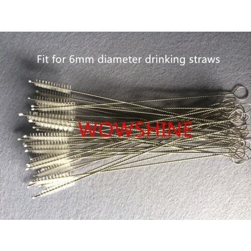 Free shipping 100pcs/lot Straw brush nylon catheter stainless steel straw brush 17.5cm fit for 5mm or 6mm diameter straws