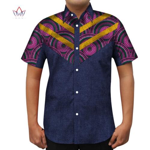 Bintarealwax Plus Size Men shirt African Traditional Print Cotton Clothing Dashiki Pachwork Short Shirt for Men WYN210