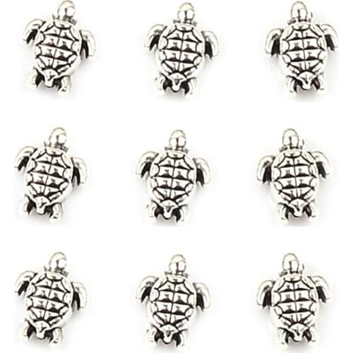 50pcs 7x9mm Tibetan Antique Metal Silver Sea turtle Beads Loose Spacer Beads for Jewelry Making DIY Charms Bracelet Craft