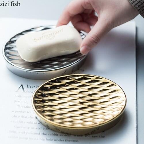 European Oval Soap Dishes Dispenser Soap Box Ceramic Bath Supplies Drain Rack Golden/silver Soap Holder Bathroom Accessories