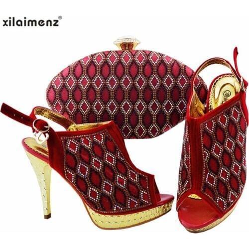 Red Color Italian Matching Shoes and Bags Nigerian In Lady Shoes and Bags for Women African Shoes and Bag Sets Wedding